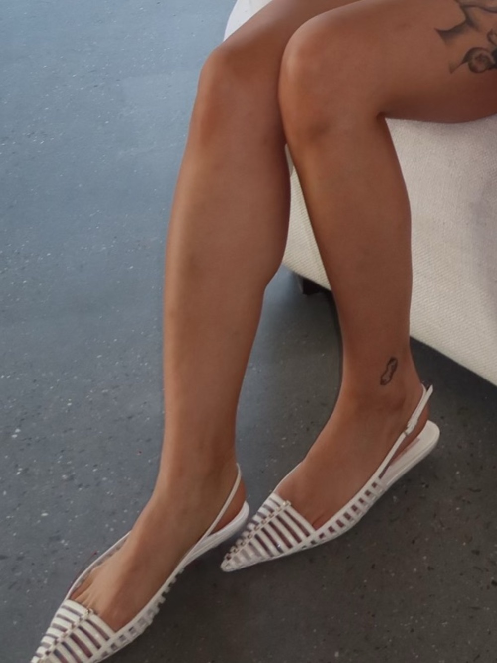Valentino White Strappy Slingback Flats with Mesh + Stud Leather